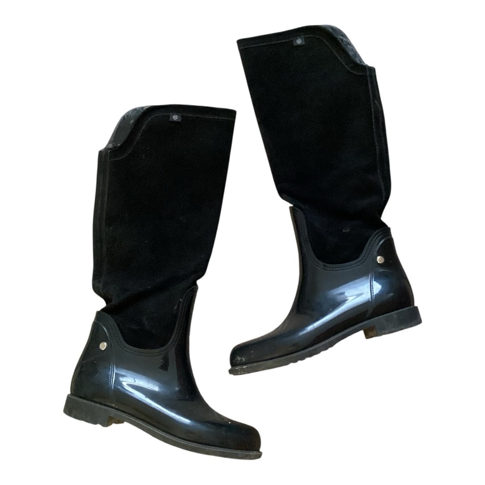 LK Bennett Black Suede Knee Rubber Rainboots Designer Shoes EU 37 | US 6.5